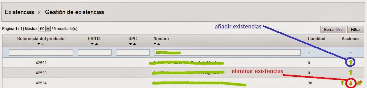 gestión existencias prestashop