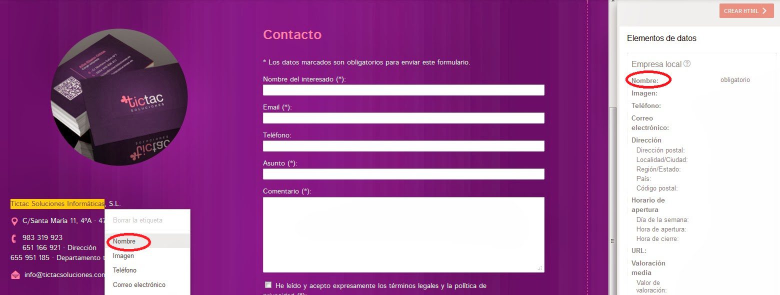 Etiquetado elementos datos estructurados