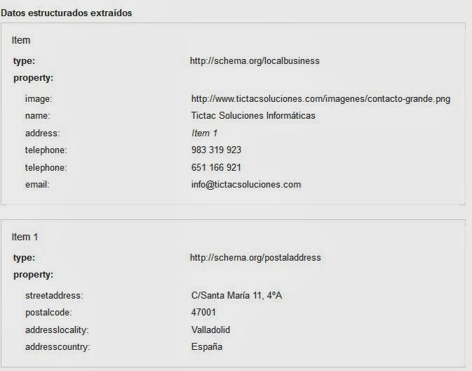 Pruebas datos estructurados Google