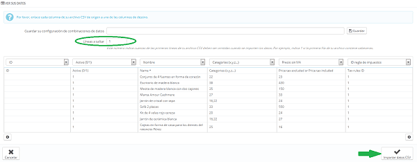 validar datos csv prestashop