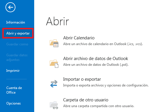 abrir exportar outlook