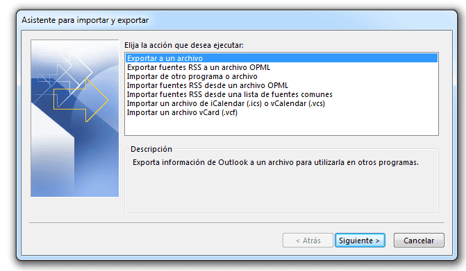 exportar un archivo outlook