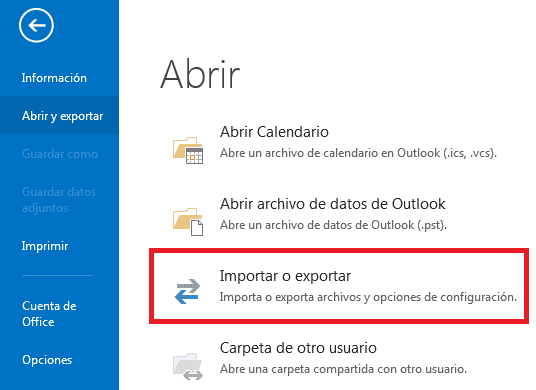 importar exportar outlook