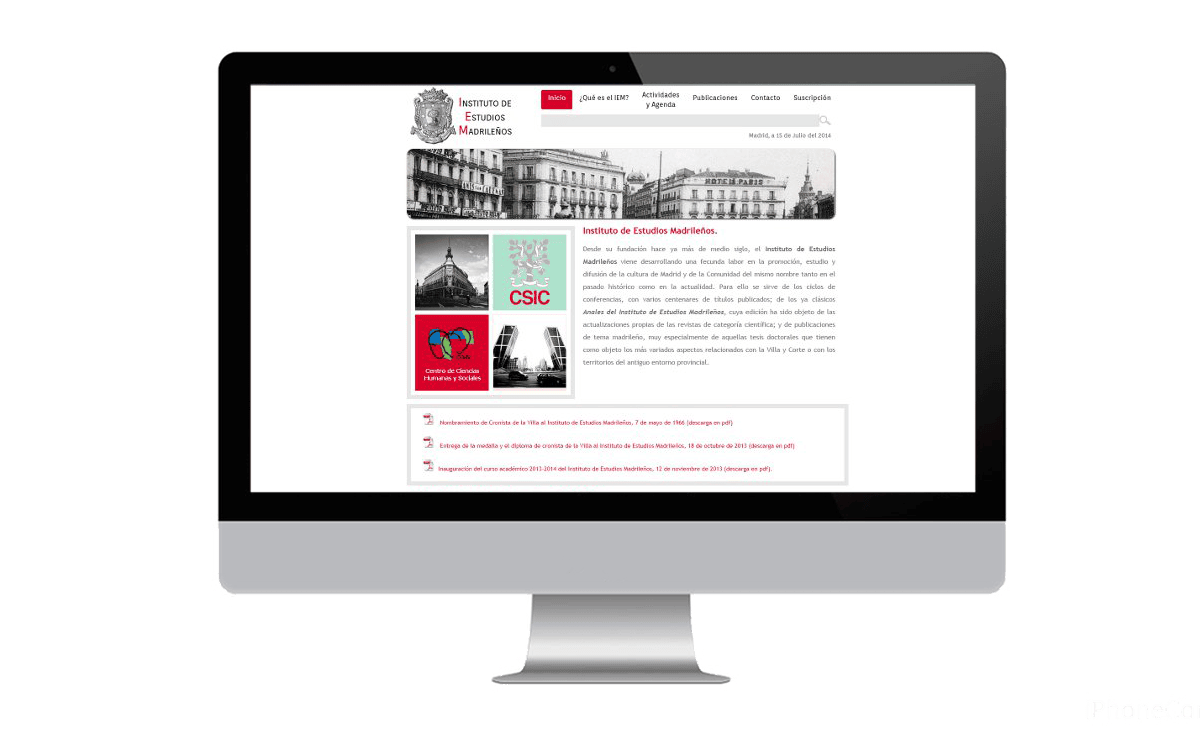 Desarrollo página web para el Instituto de Estudios Madrileños Diseño página web para el Instituto de Estudios Madrileños