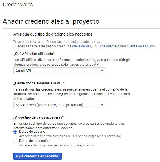 Añadir credenciales de un pryecto en la consola de administración de Google