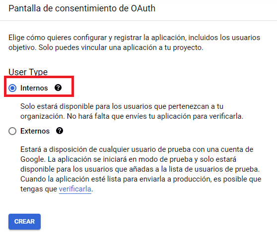 Consetimiento OAUTH API Google