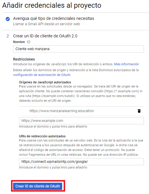 Cómo crear un id de cliente OAuth en Google