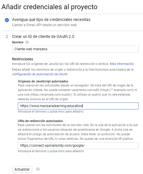 Credenciales proyecto API Google