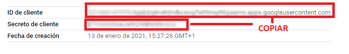 Cliente ID y secreto de cliente en configuración correo gmail