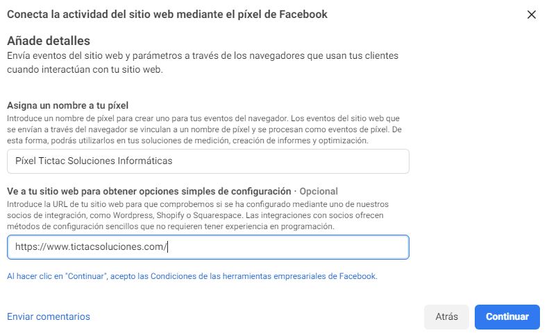 Instalar píxel de Facebook Tictac Soluciones Valladolid Marketing Digital