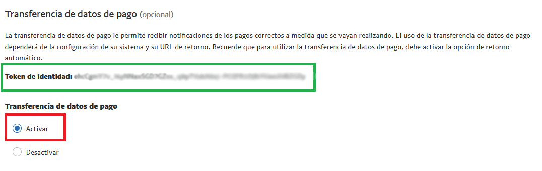 Token de identidad de Transferencia de datos de pago en Paypal