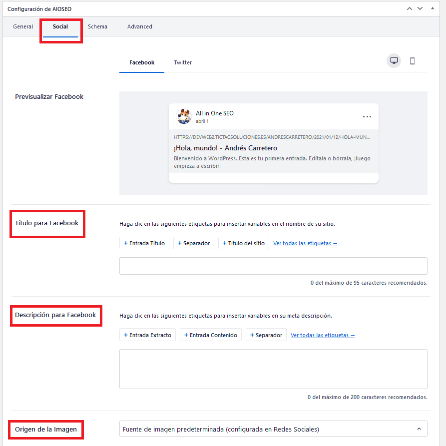 Definir título, descripción e imagen que se muestra en facebook al compartir una entrada del blog
