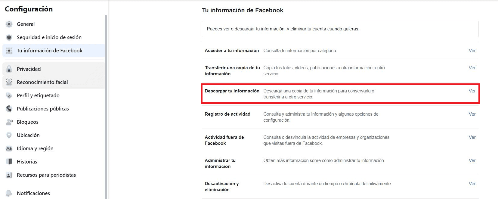 descarga de archivos fb descargar tu información de facebook