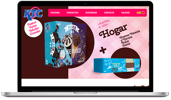Diseño web para helados KTC de Tictac Soluciones